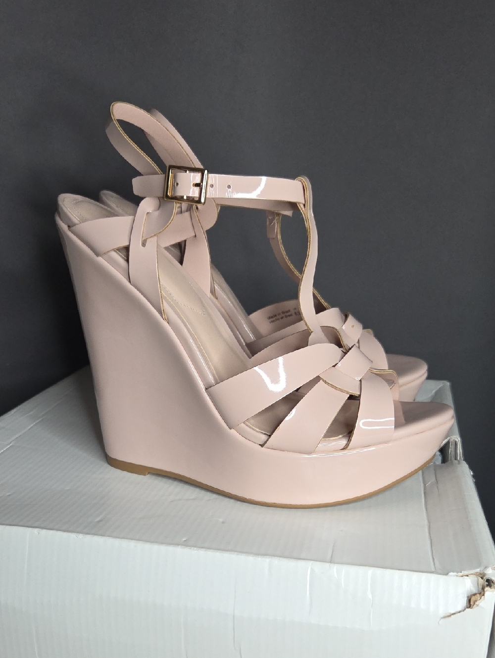 Wedge Platform T-Strap Sandals in Blush Pink